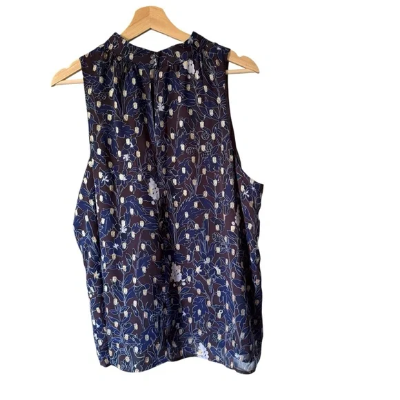 NWT Ann Taylor Floral Purple Navy Blue Sleeveless Blouse Tank Womens XL - Picture 4 of 6